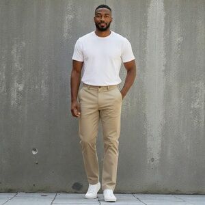 John W. Nordstrom Mens Tan Khaki Smartcare 100% Supima Cotton Wrinkle Free Pants